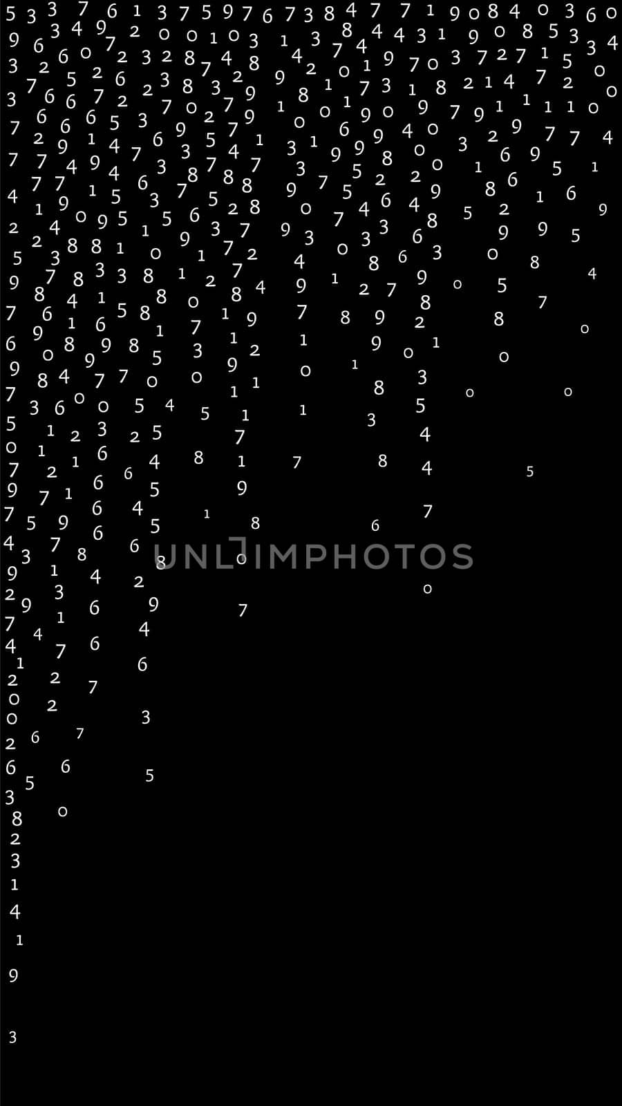 Falling numbers, big data concept. Binary white orderly flying digits. Gorgeous futuristic banner on black background. Digital illustration with falling numbers.