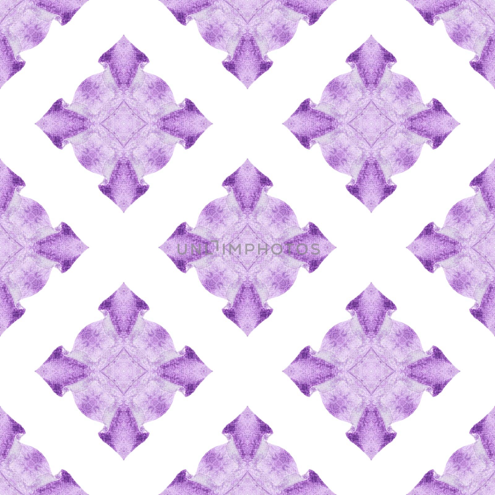 Watercolor summer ethnic border pattern. Purple unique boho chic summer design. Textile ready outstanding print, swimwear fabric, wallpaper, wrapping. Ethnic hand painted pattern.