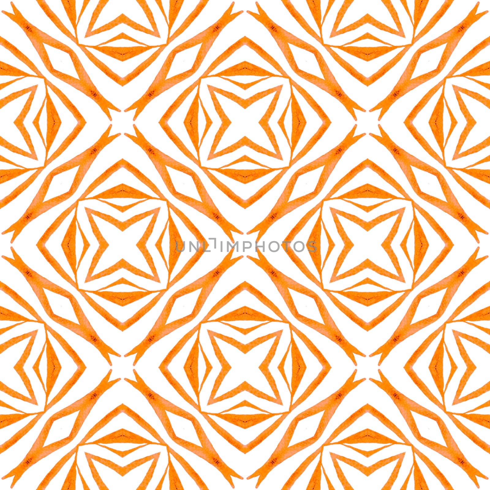 Textile ready unique print, swimwear fabric, wallpaper, wrapping. Orange alive boho chic summer design. Watercolor medallion seamless border. Medallion seamless pattern.