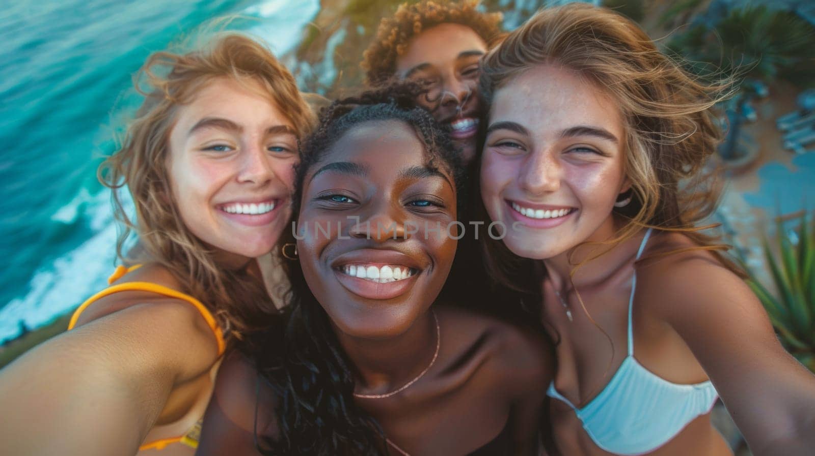 A group of four young women taking a selfie together