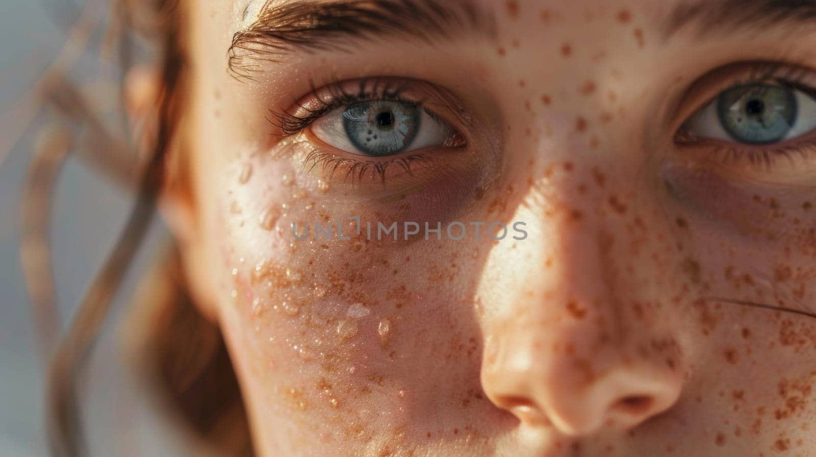 A close up of a woman with freckles on her face, AI by starush