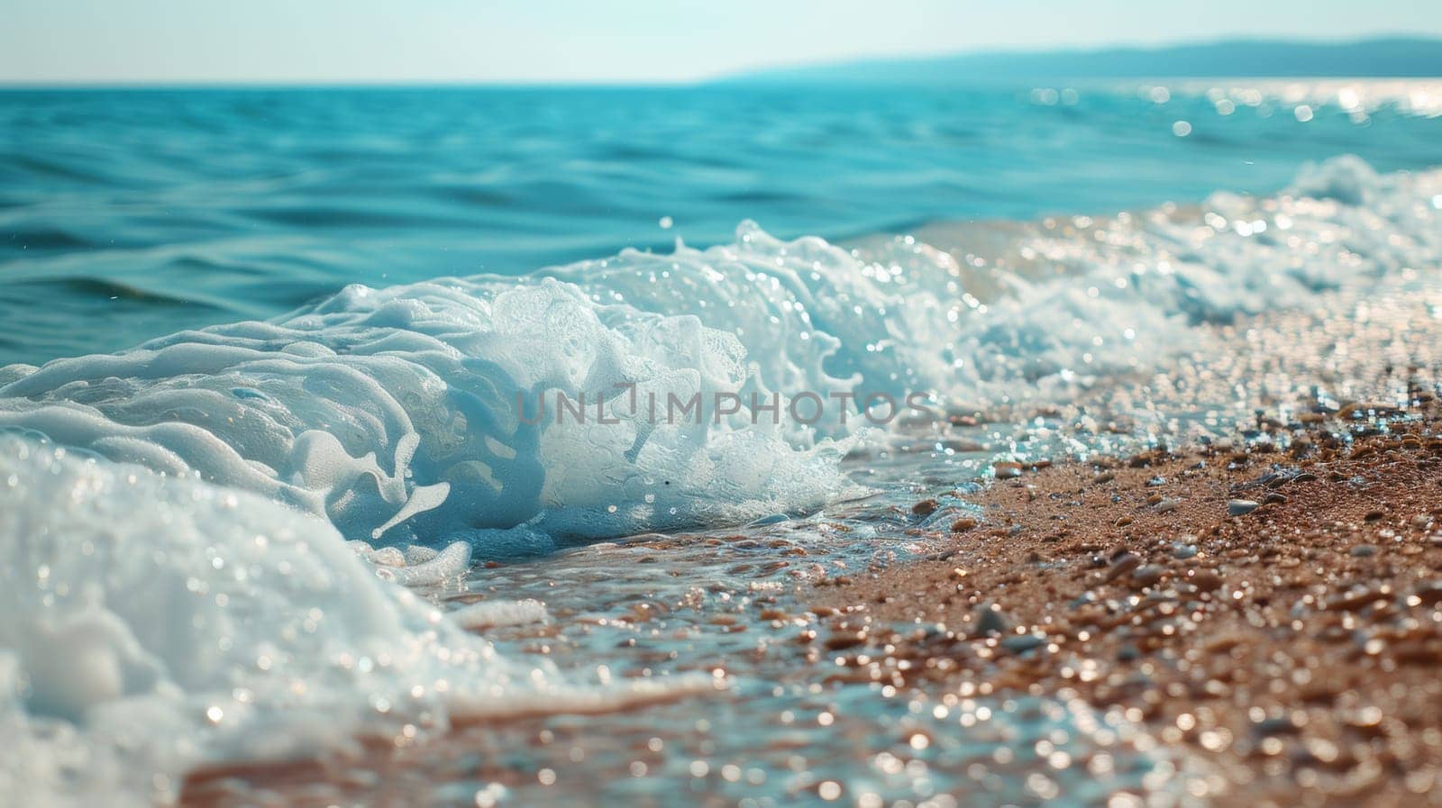 A close up of a wave crashing on the shoreline, AI by starush