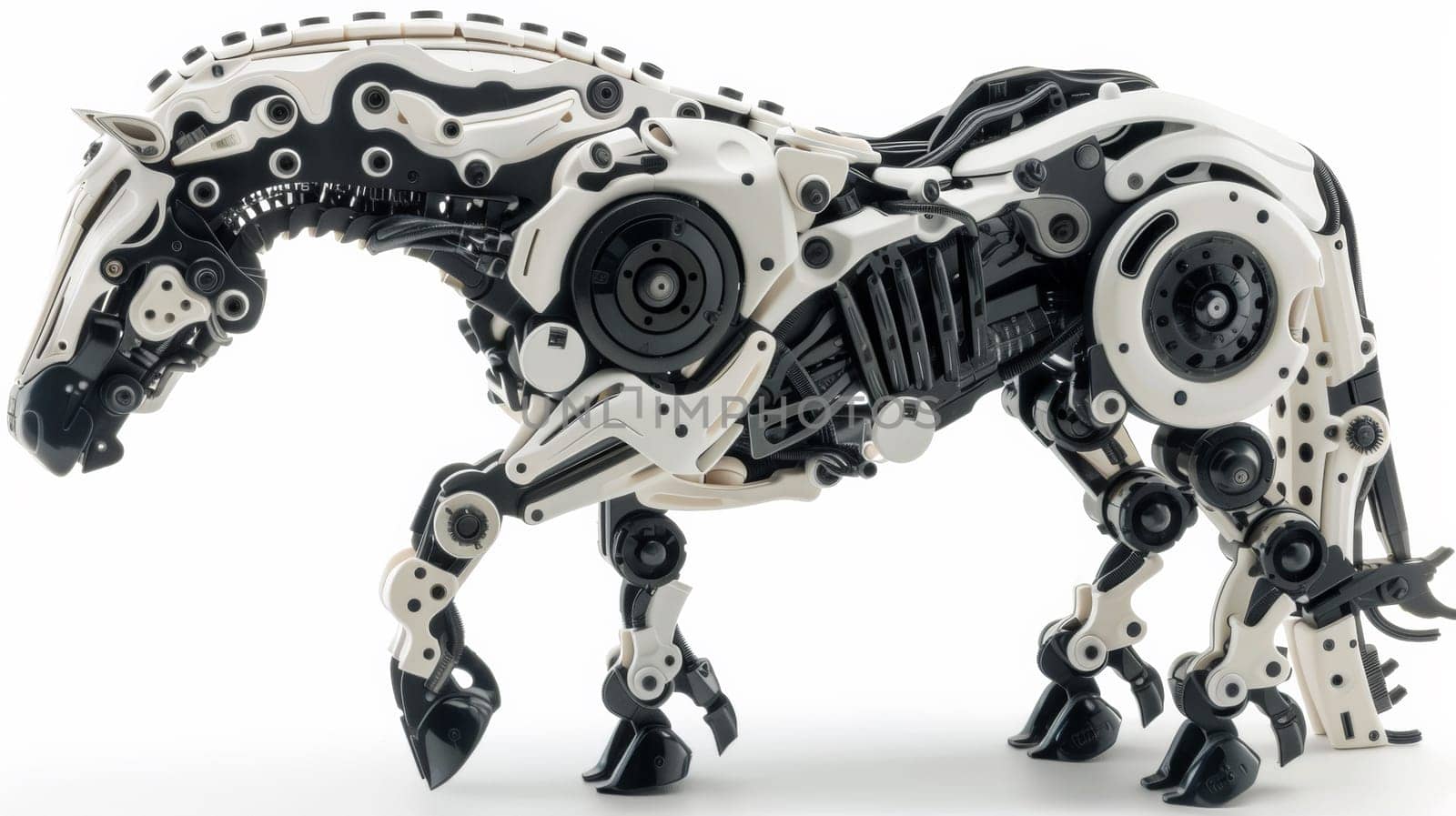 A model of a horse made out of gears and wheels
