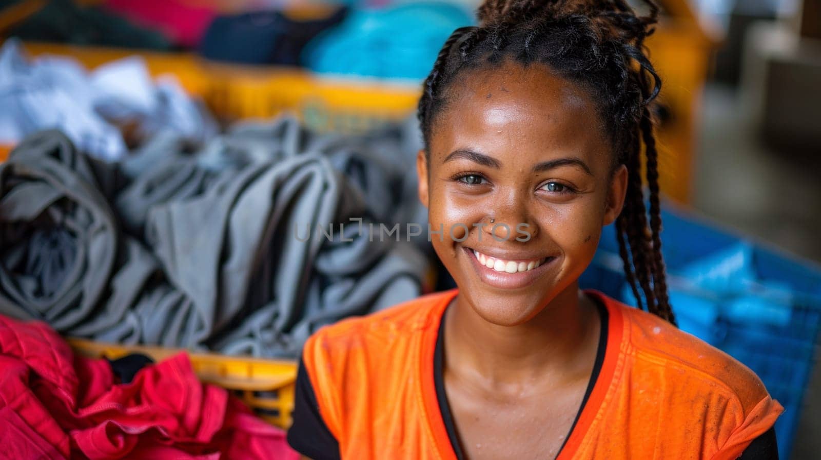 A woman smiling while holding a cell phone in her hand