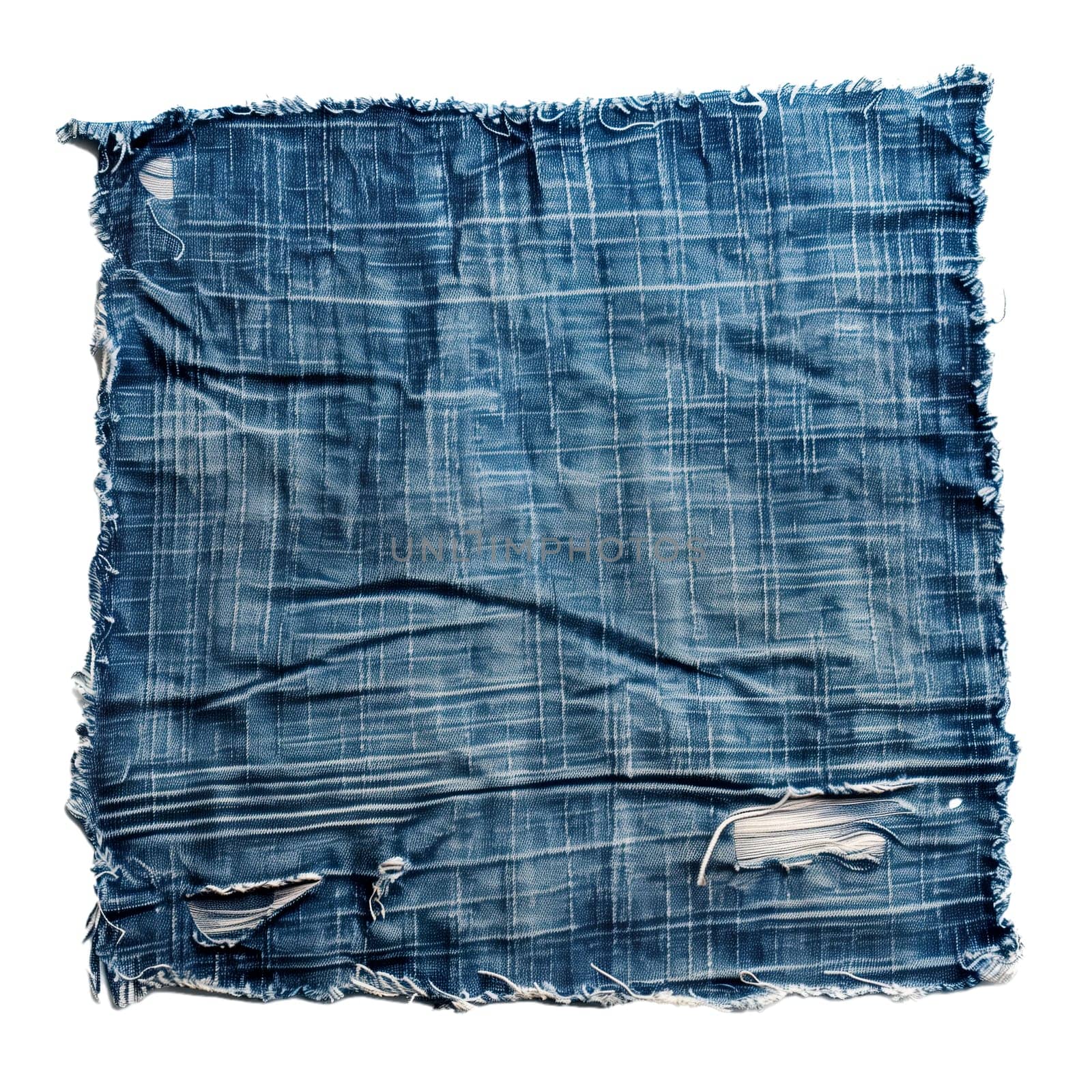 Ragged denim square cloth isolated piece ai generated