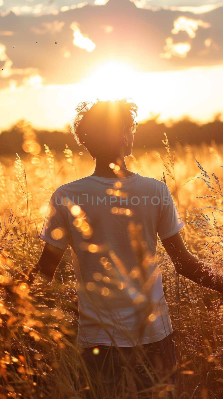 A person standing in a field with arms outstretched