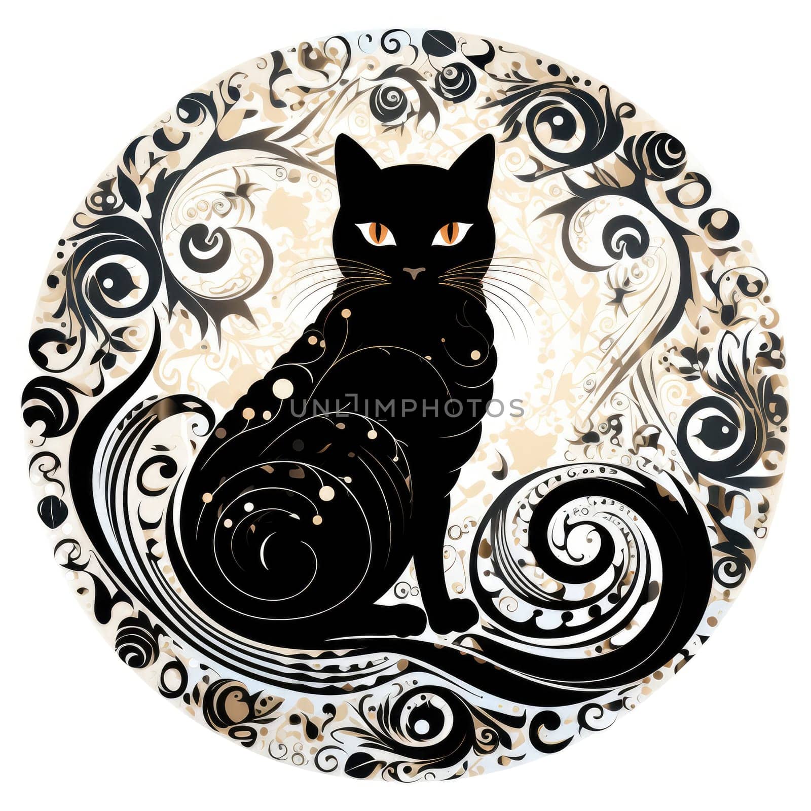 Decorative romantic portrait of a cat in a floral pattern circle.  by palinchak