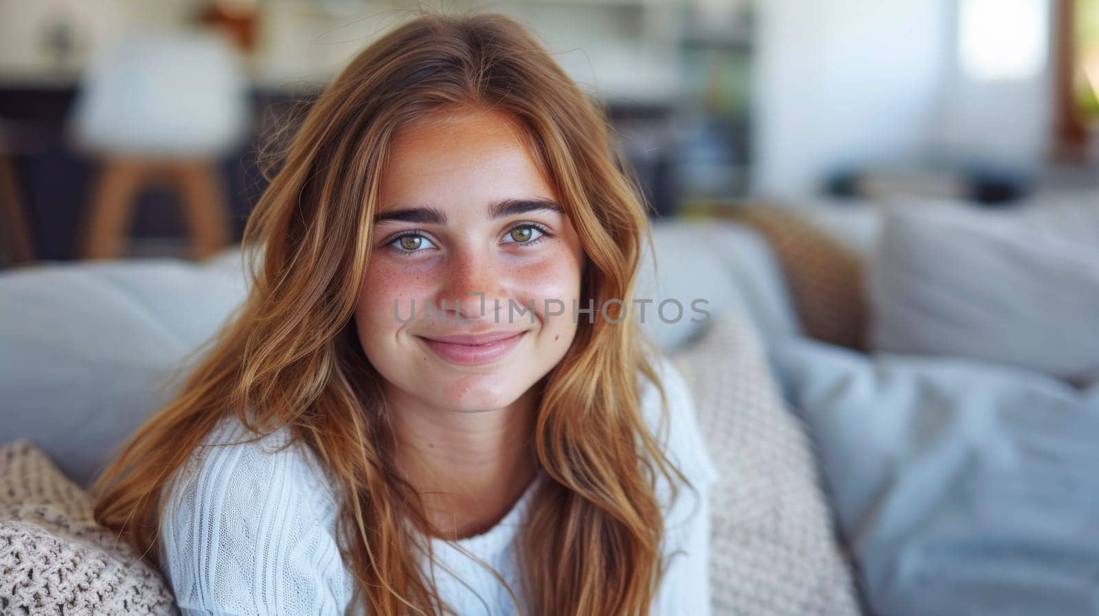 A woman sitting on a couch with her eyes closed