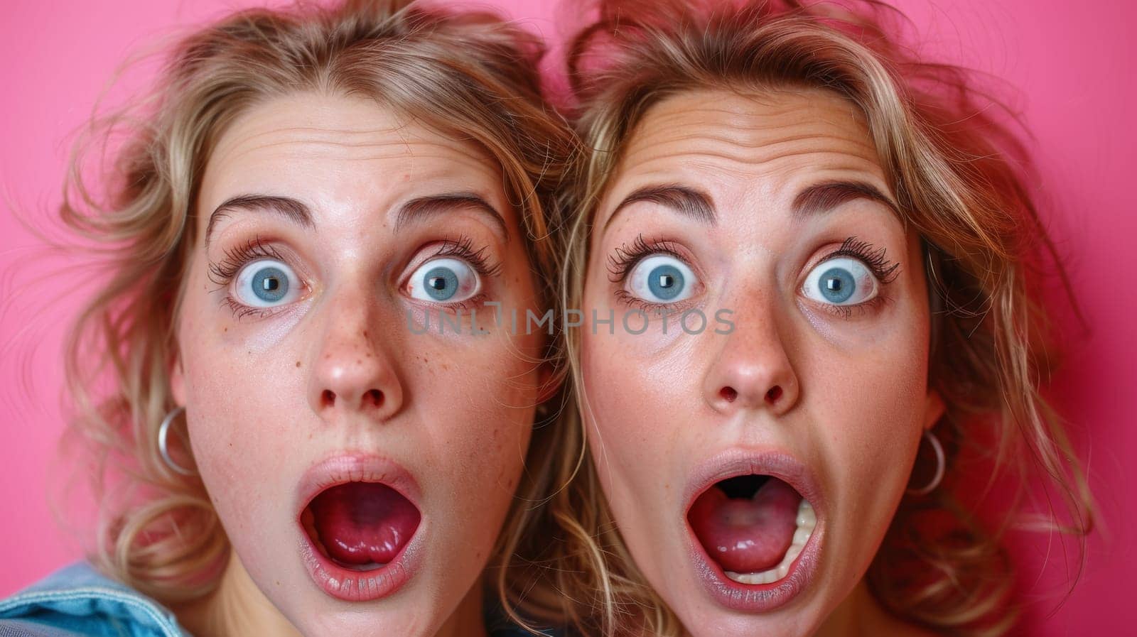 Two women with blonde hair are making a funny face