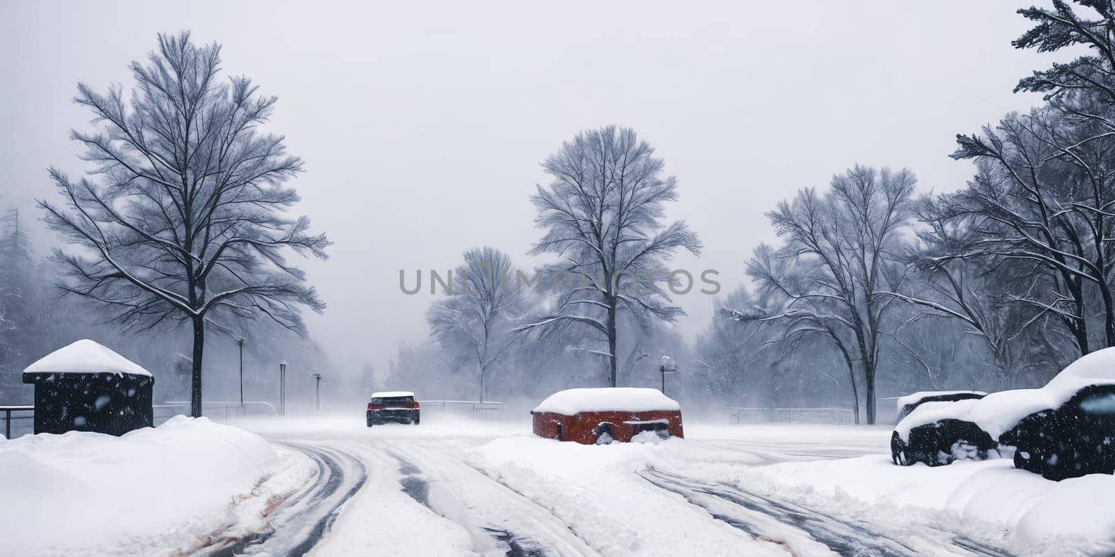 The impact of a severe blizzard with snowdrifts engulfing structures and roads by GoodOlga