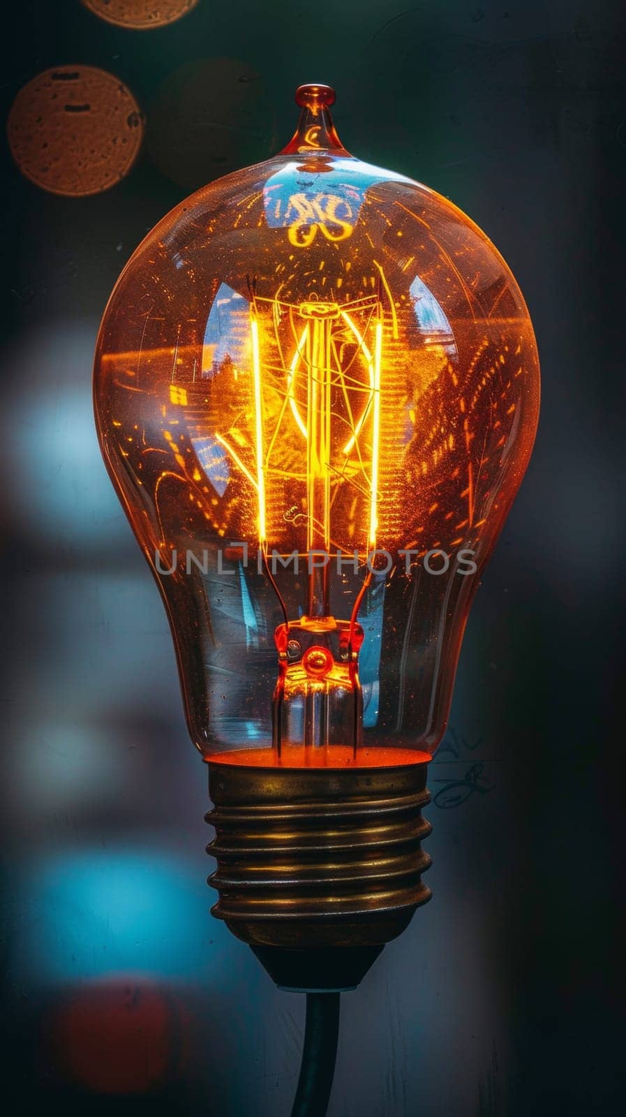 A close up of a light bulb with an orange glow