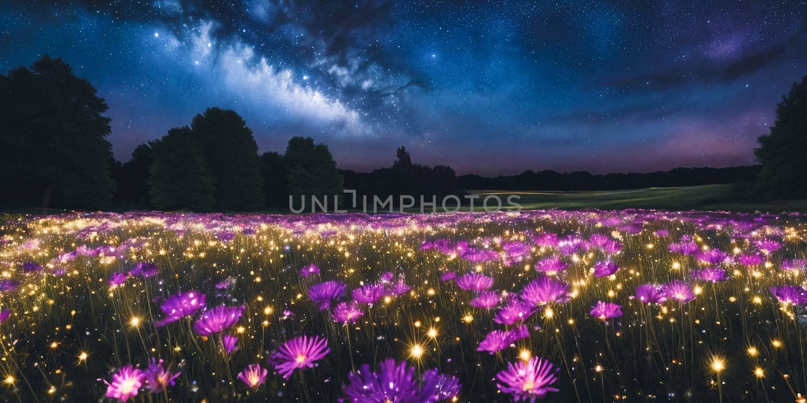 Stardust Meadow. At twilight, a meadow blooms with luminescent flowers. by GoodOlga