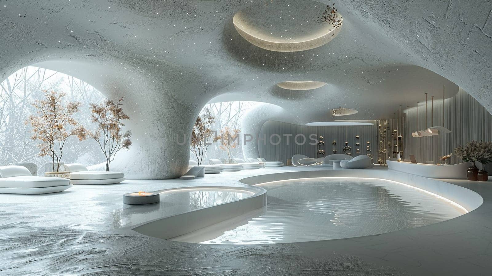 Futuristic lobby with interactive installations and high-tech features by Benzoix