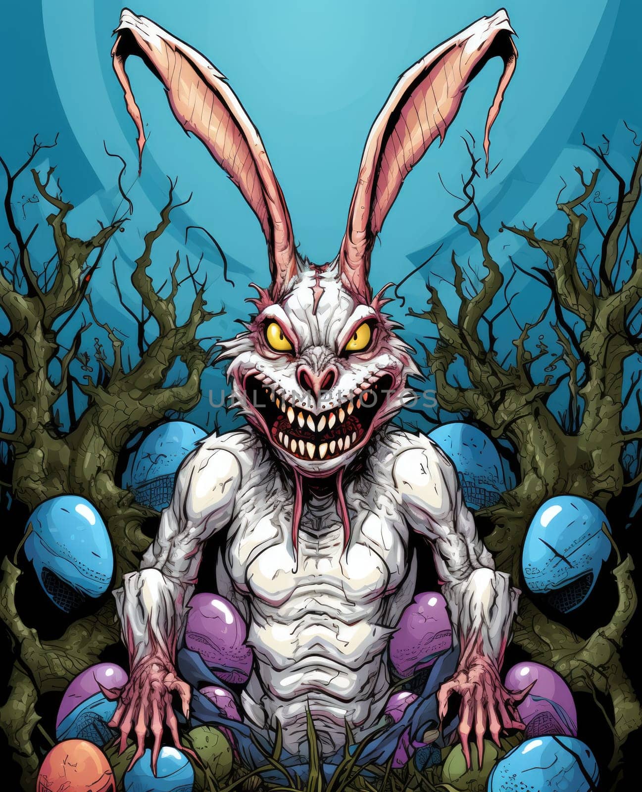 Happy Easter.  Cartoon horror illustration of Easter celebration  by palinchak