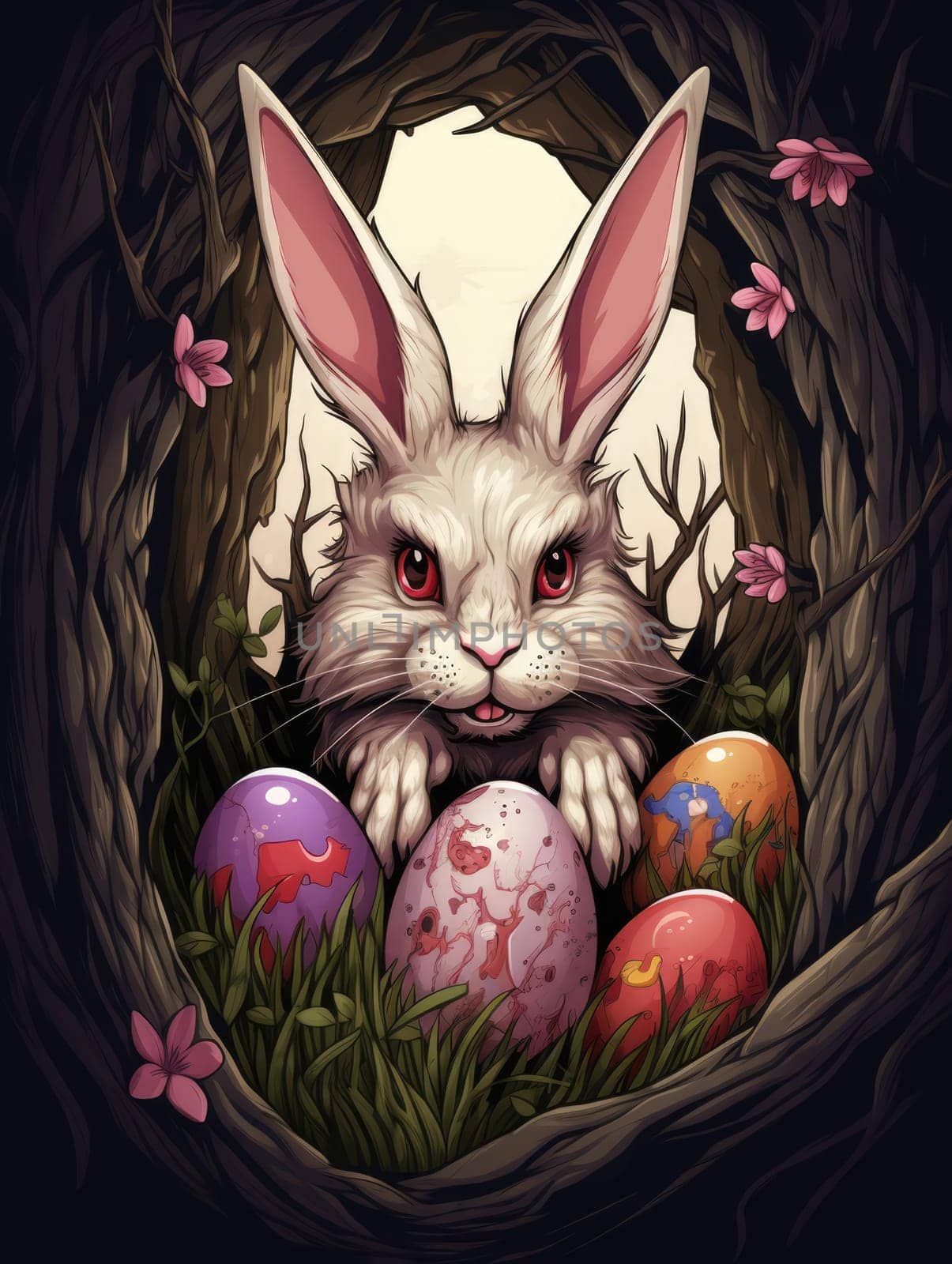 Happy Easter.  Cartoon horror illustration of Easter celebration  by palinchak