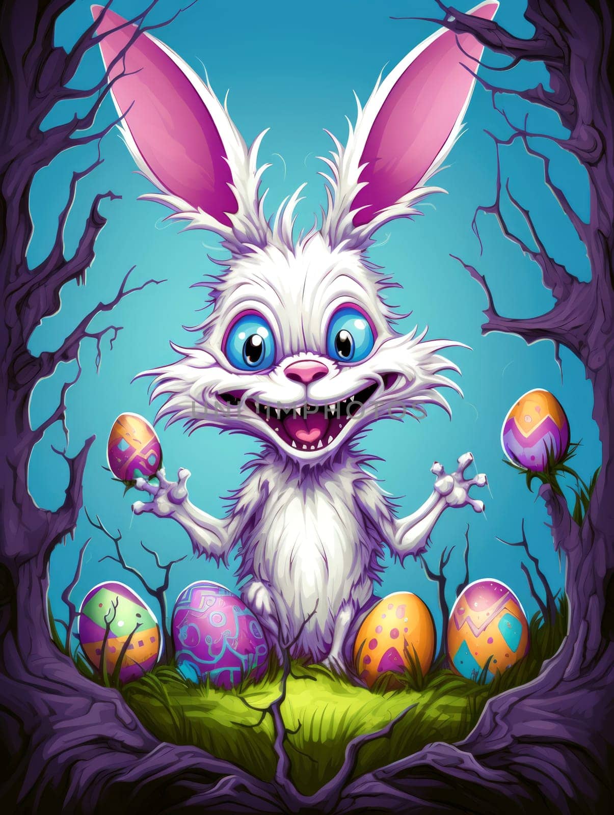 Happy Easter.  Cartoon horror illustration of Easter celebration  by palinchak