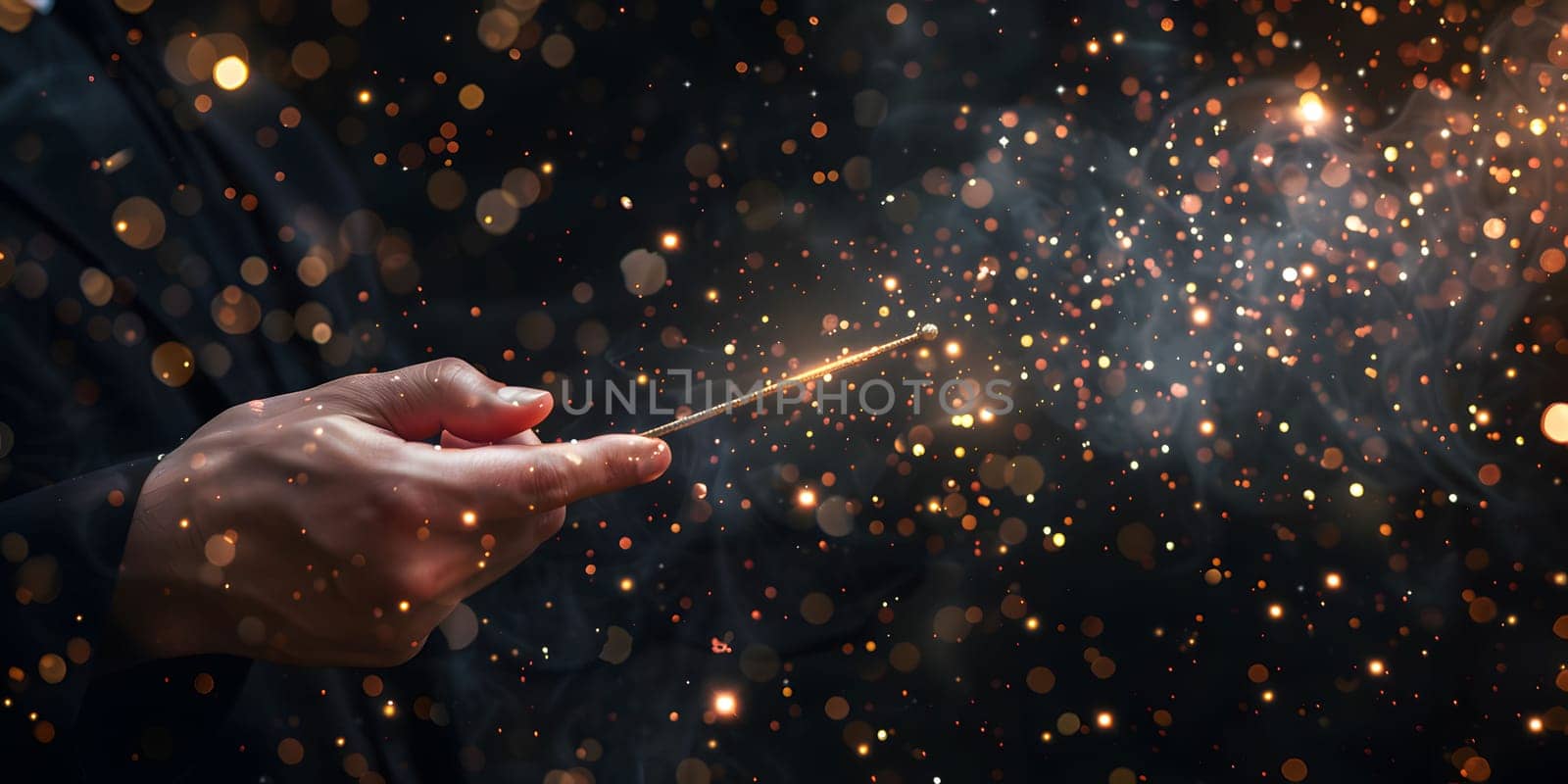 Image of man magician showing trick against color background. High quality photo