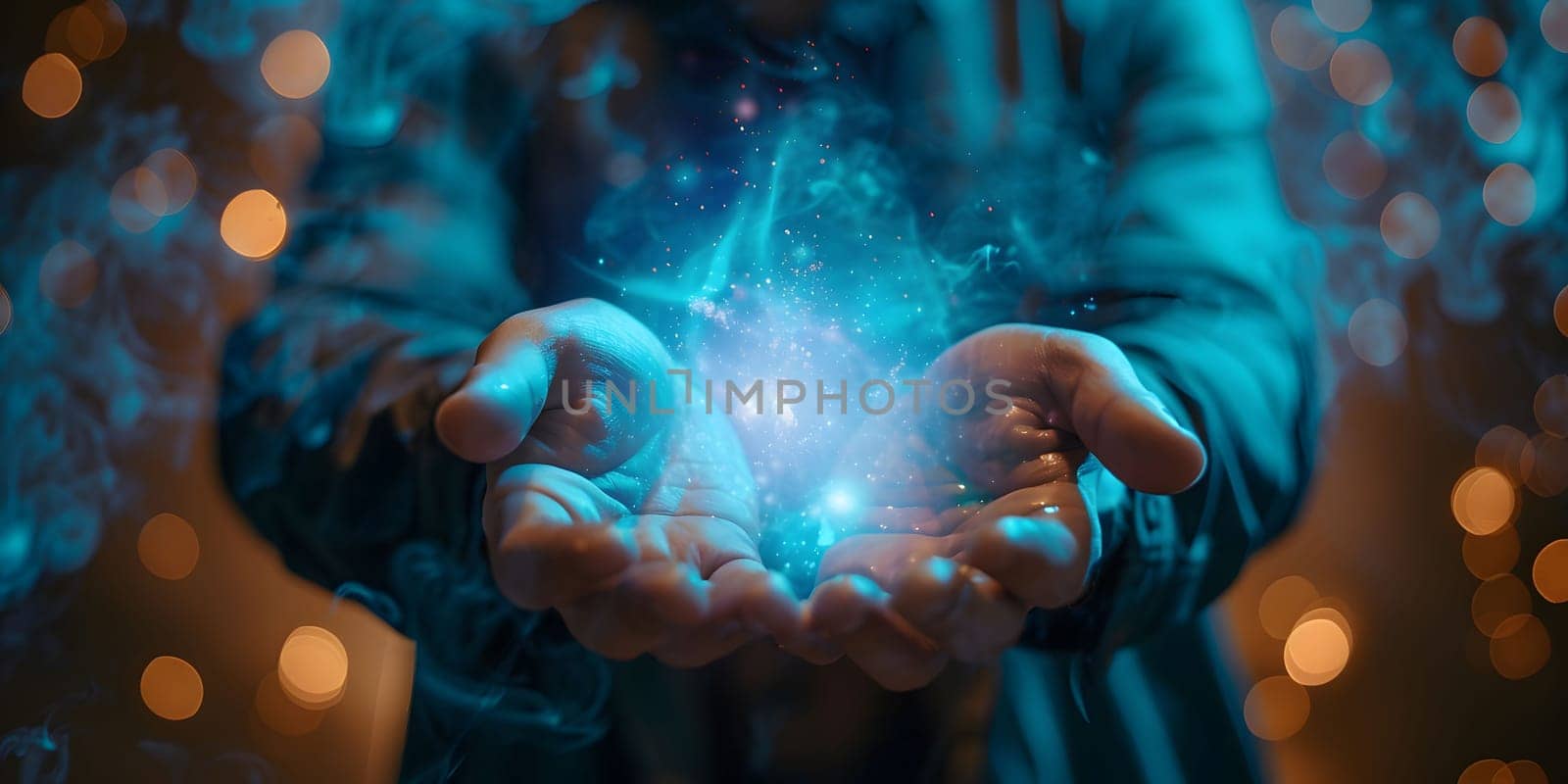 Man businessman holding hands over the magic sphere with a horoscope to predict the future. The concept of astrology as a business. High quality photo