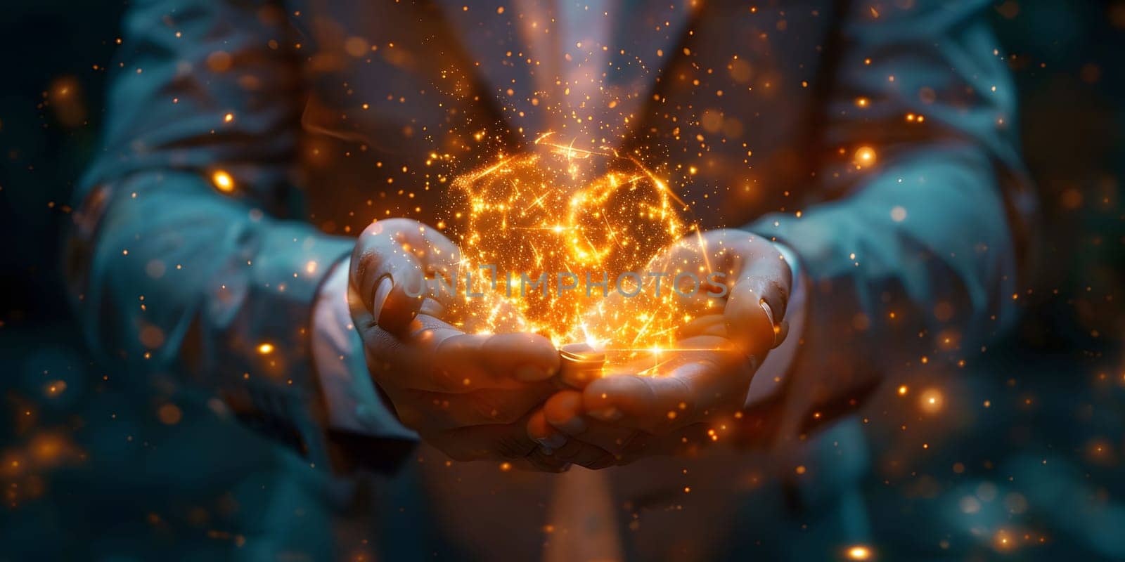 Man businessman holding hands over the magic sphere with a horoscope to predict the future. The concept of astrology as a business. High quality photo