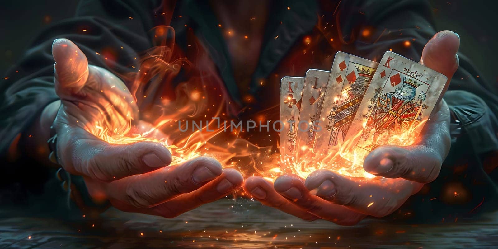 Image of man magician showing trick against color background by Andelov13