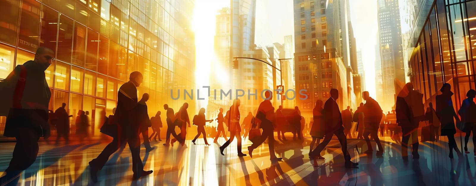 A crowd of people enjoying a public event in the city, watching performing arts at sunset. The atmosphere is filled with fun and entertainment