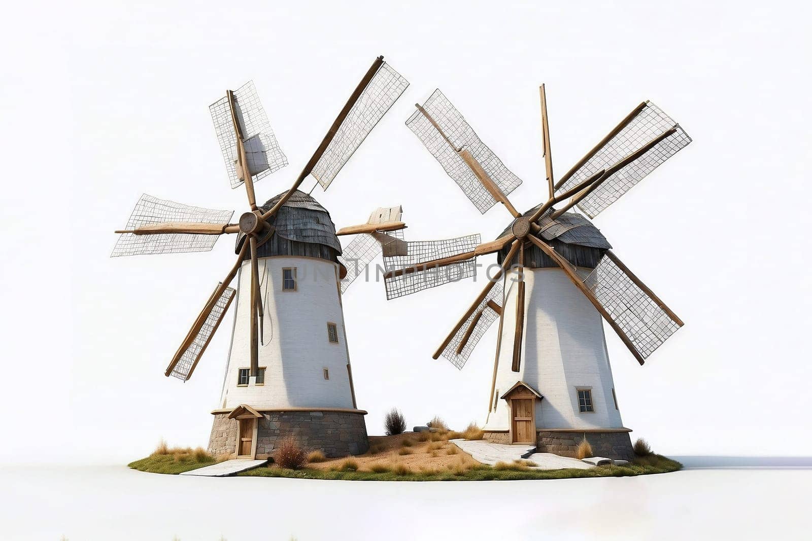 3D Render High Detail of a Isolated Windmills, isolated on background