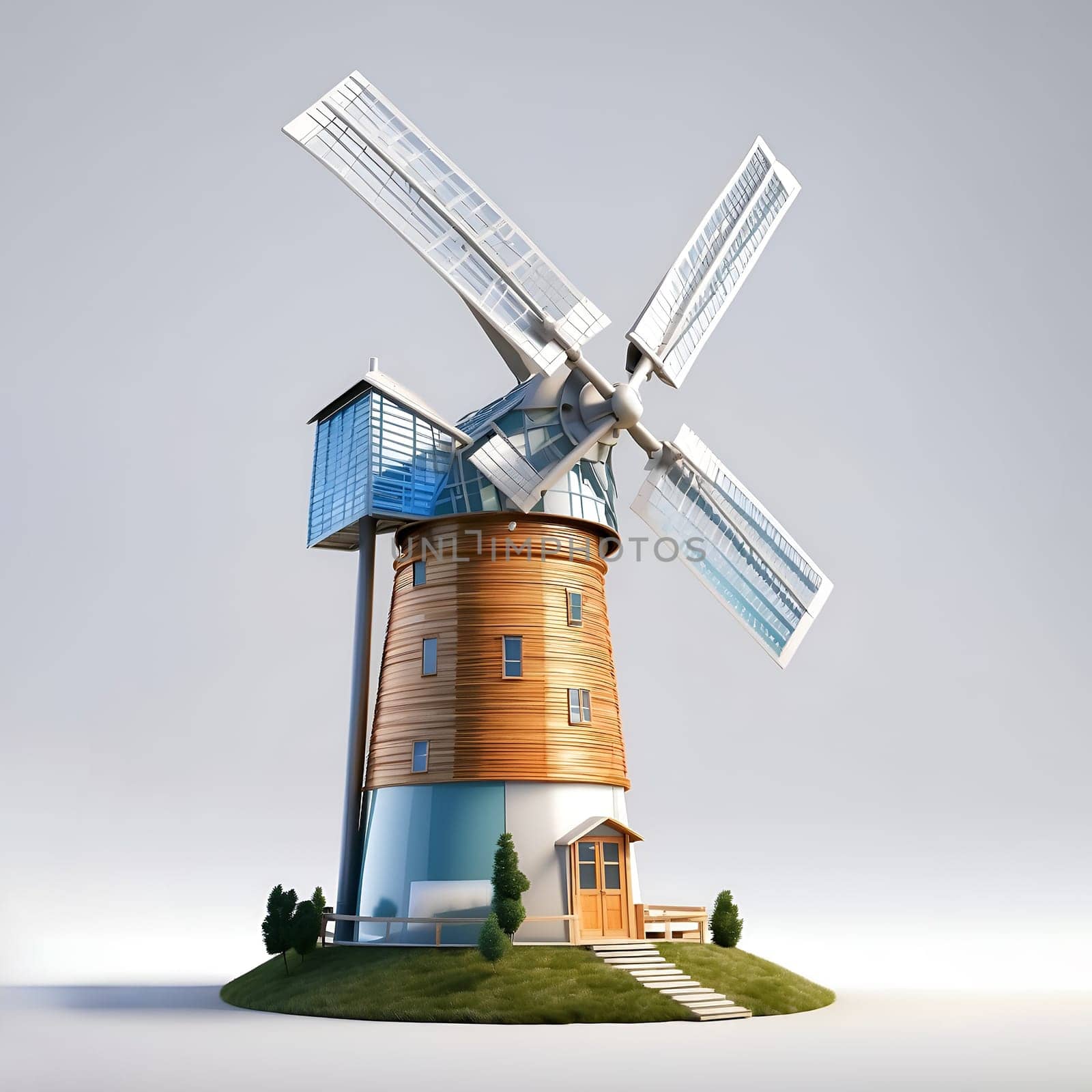 3D Render High Detail of a Isolated Windmills, isolated on background