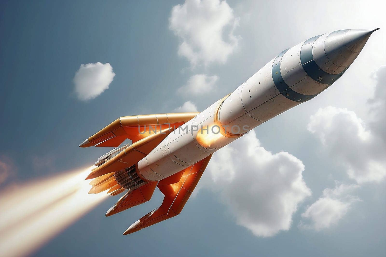 3D Render High Detail of a Rocket Spaceship, isolated on background
