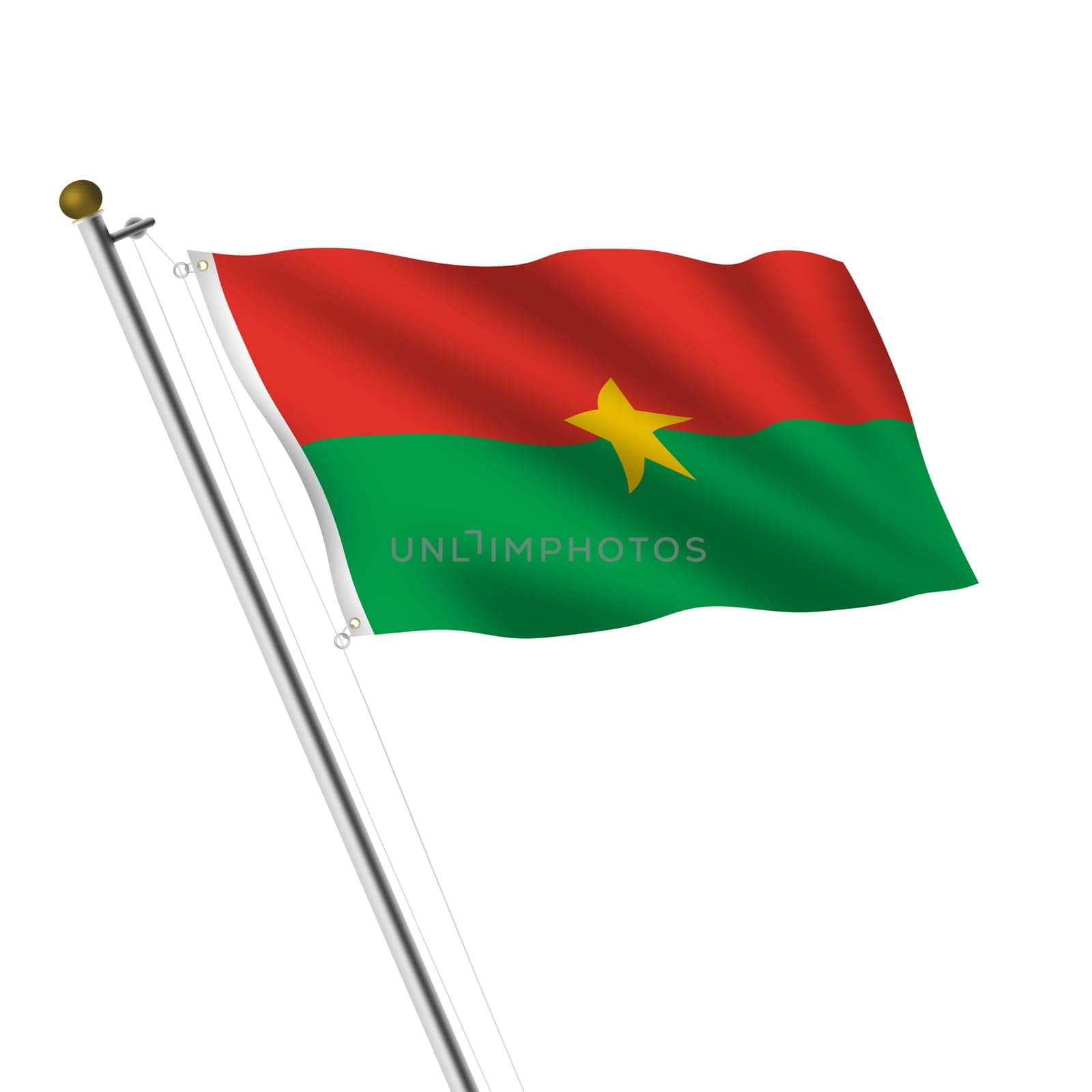 A Burkina Flagpole 3d illustration on white with clipping path