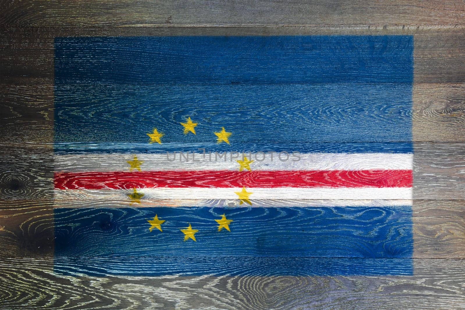 A Cape Verde flag on rustic old wood surface background
