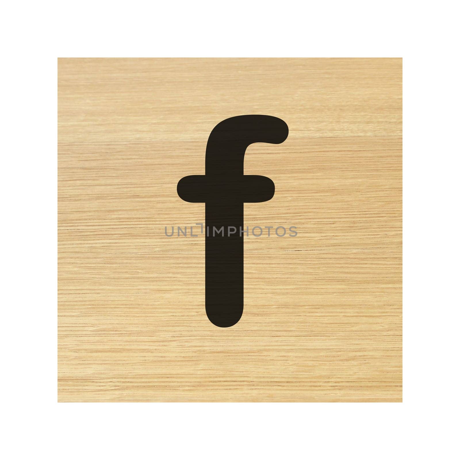 A lower case f wood block on white with clipping path