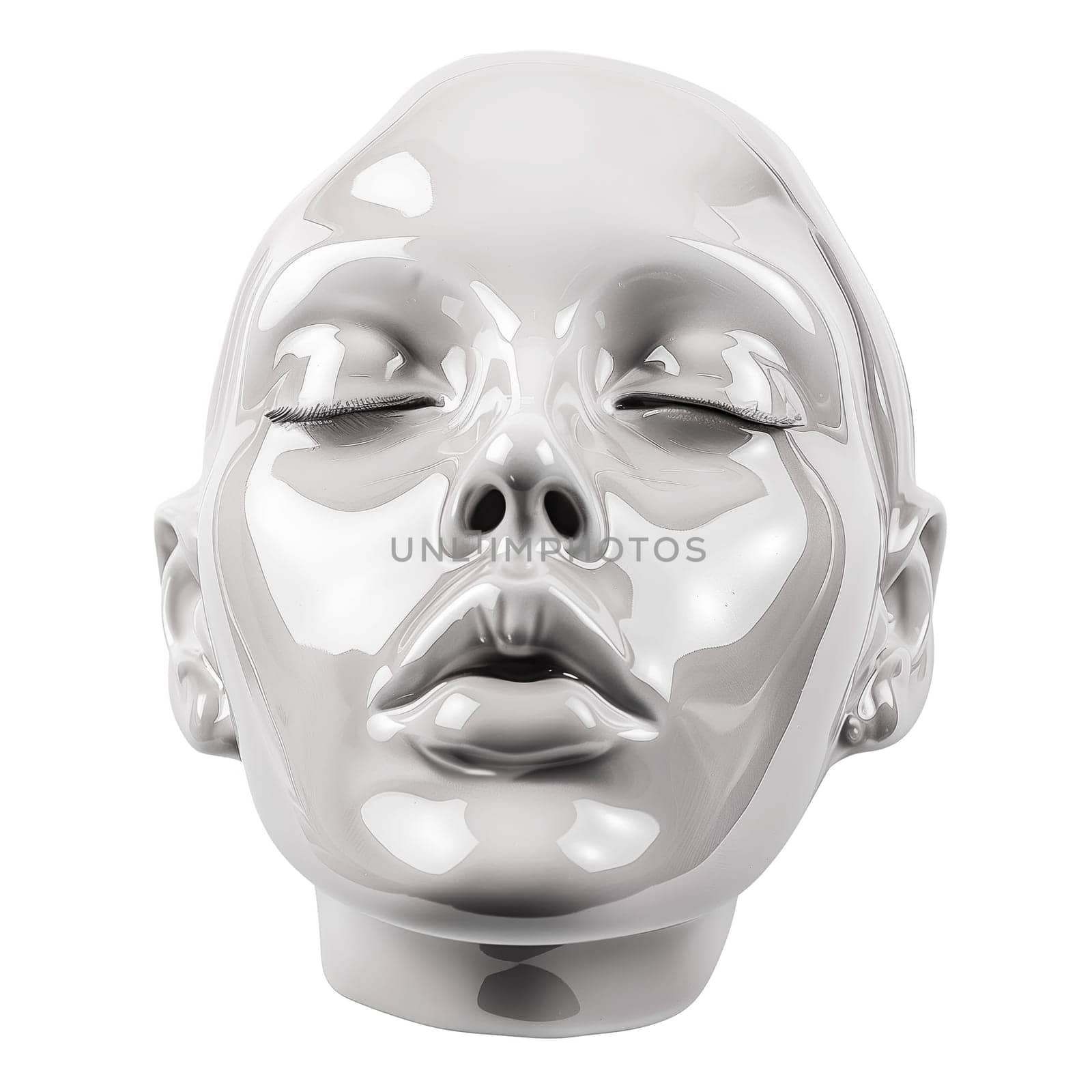 Glossy white beauty woman face sculpture cut out by Dustick