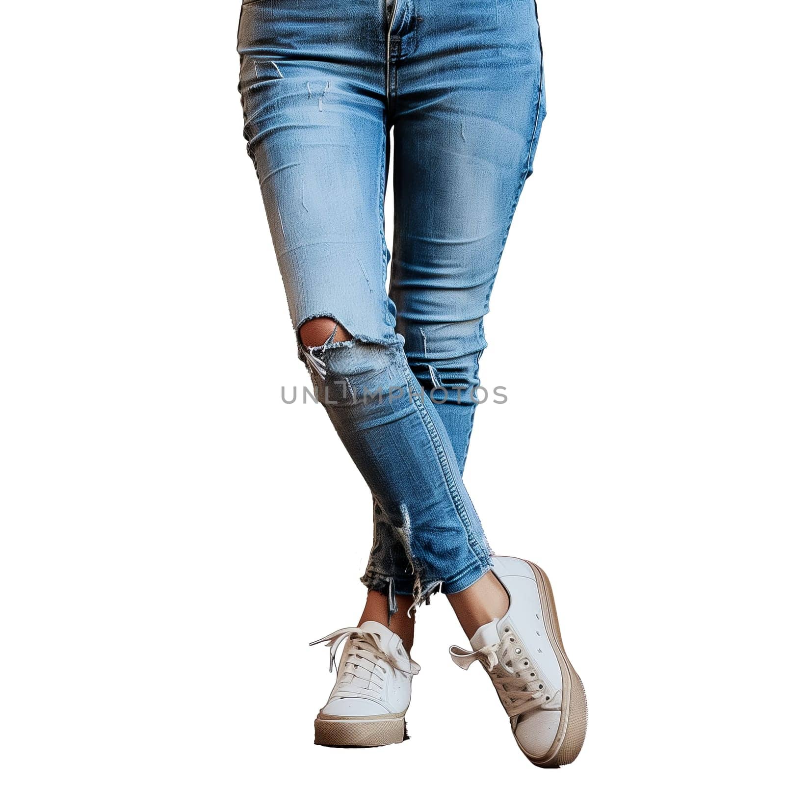 Female legs in jeans and sneakers ai generated cutout sticker
