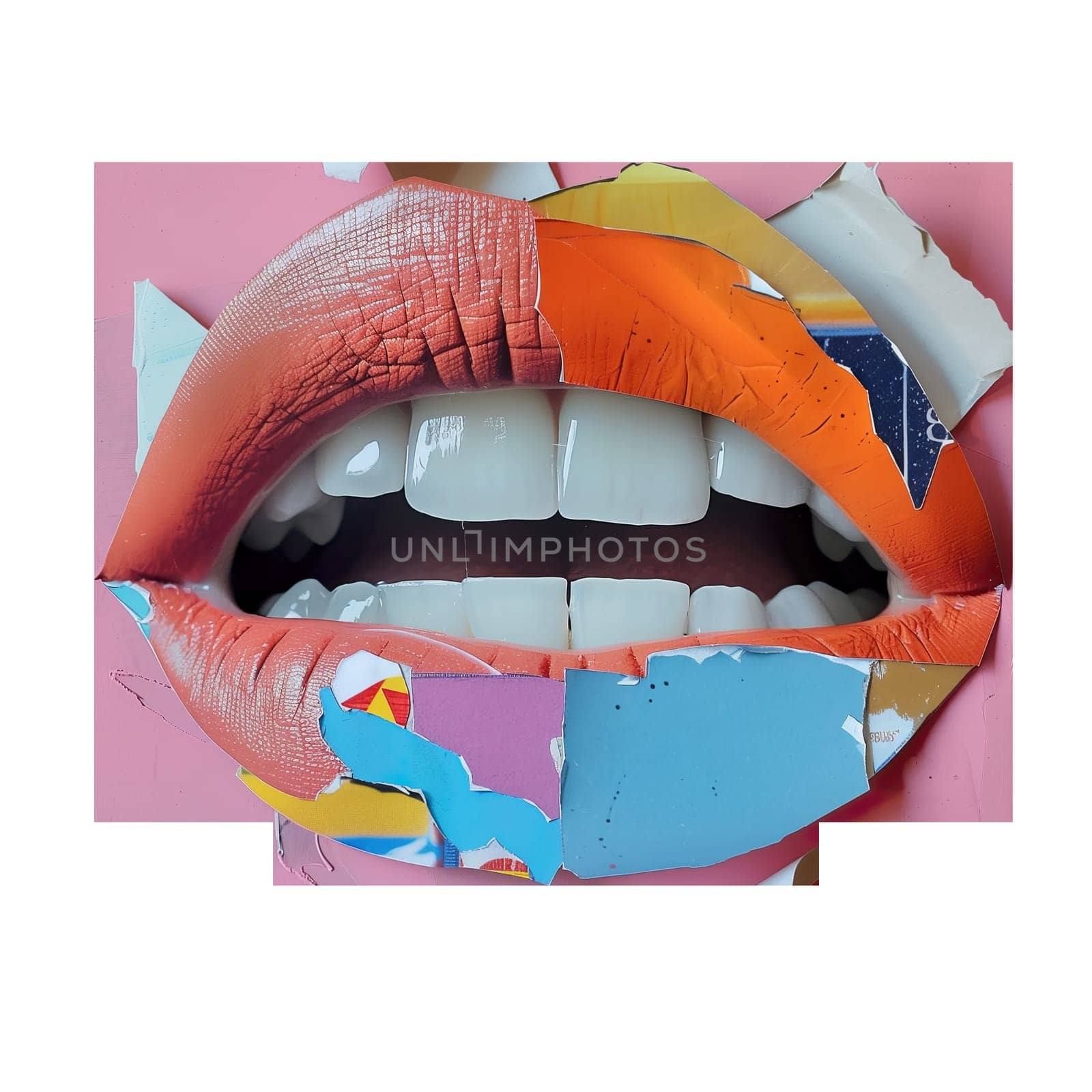 Lip with crumpled paper collage ai generated element