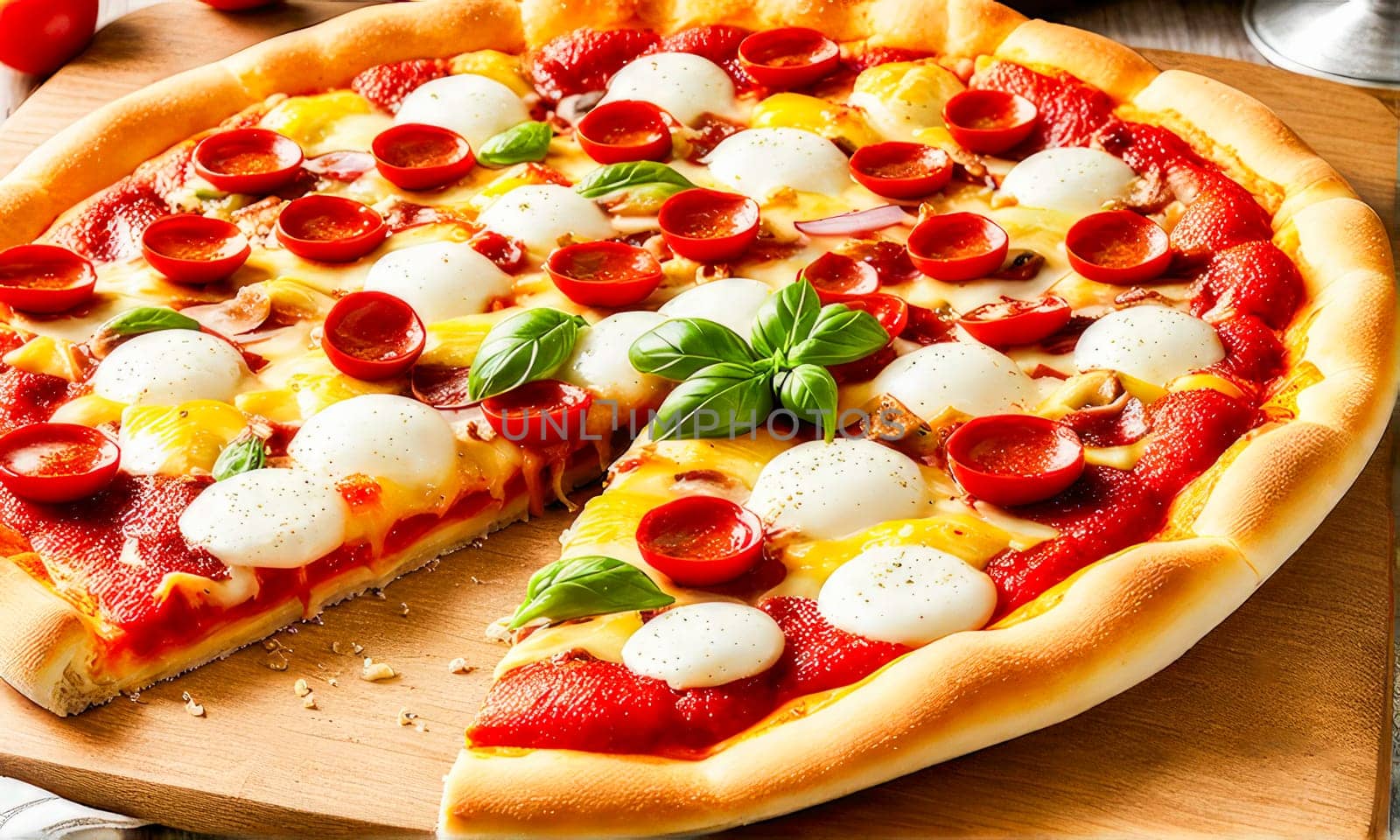 beautiful delicious pizza close-up. generate ai by roman112007