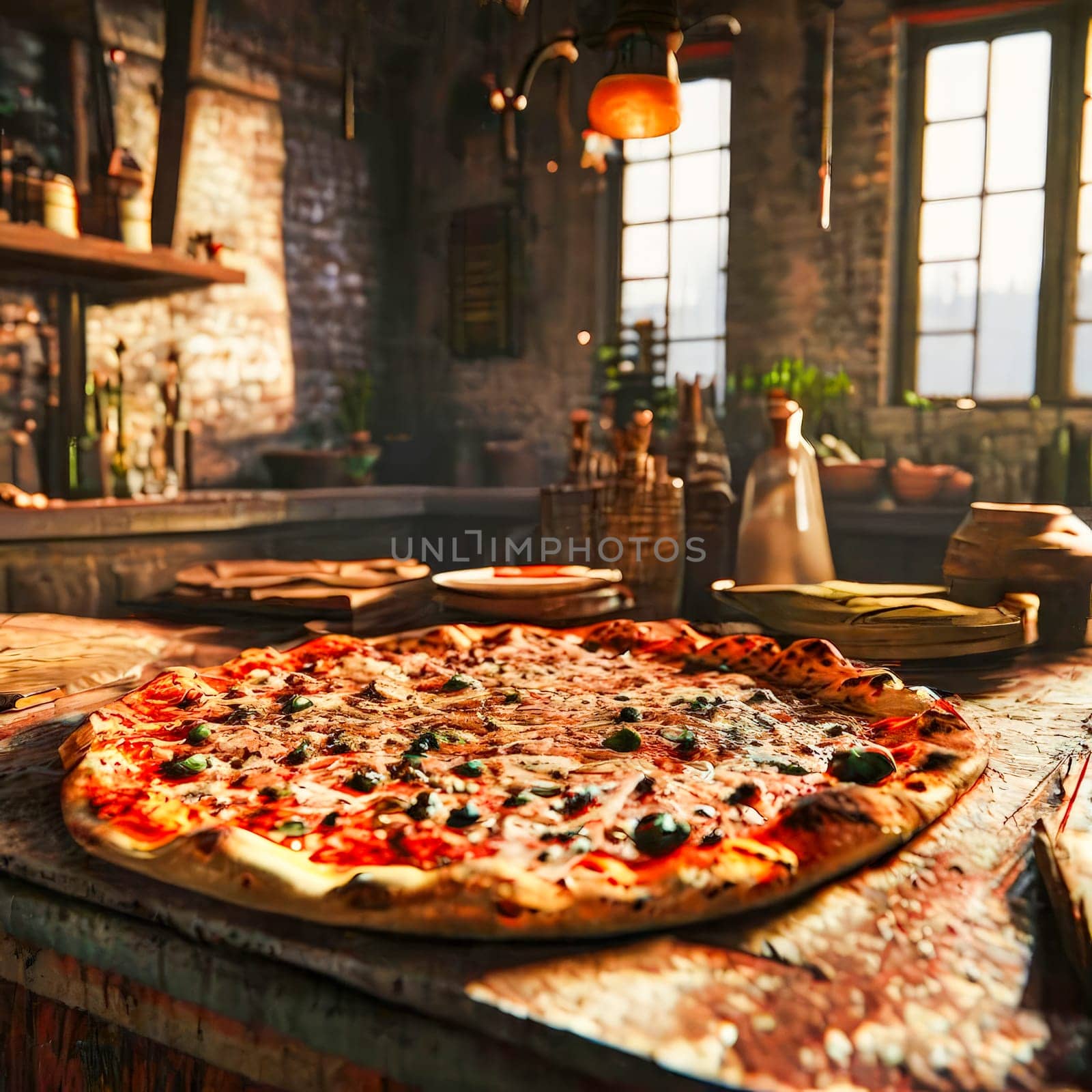 beautiful delicious pizza close-up. generate ai by roman112007