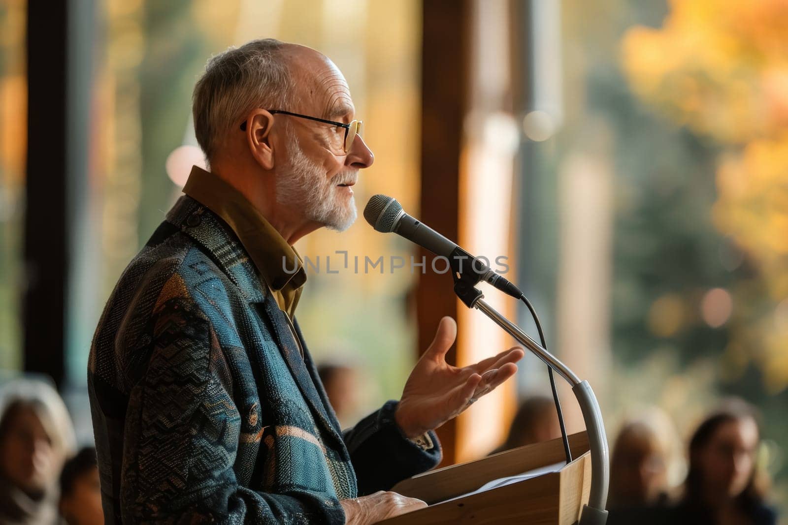 An informed individual with Parkinson's engages an audience at an awareness event. His speech is a powerful tool for education and community support