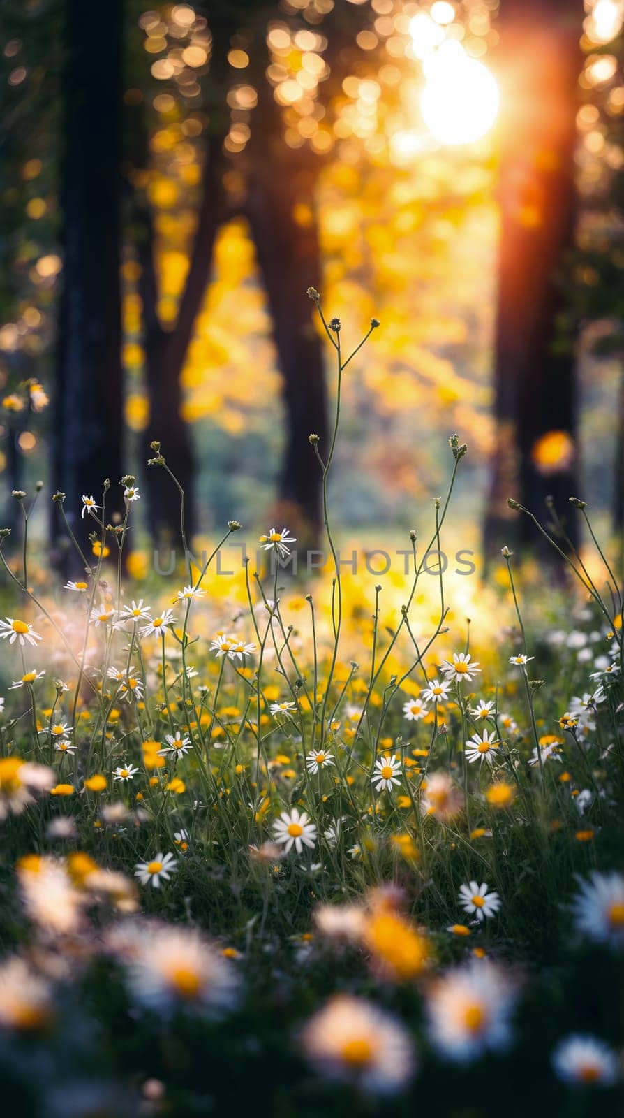 Sunlit Field of Daisies and Wildflowers by chrisroll