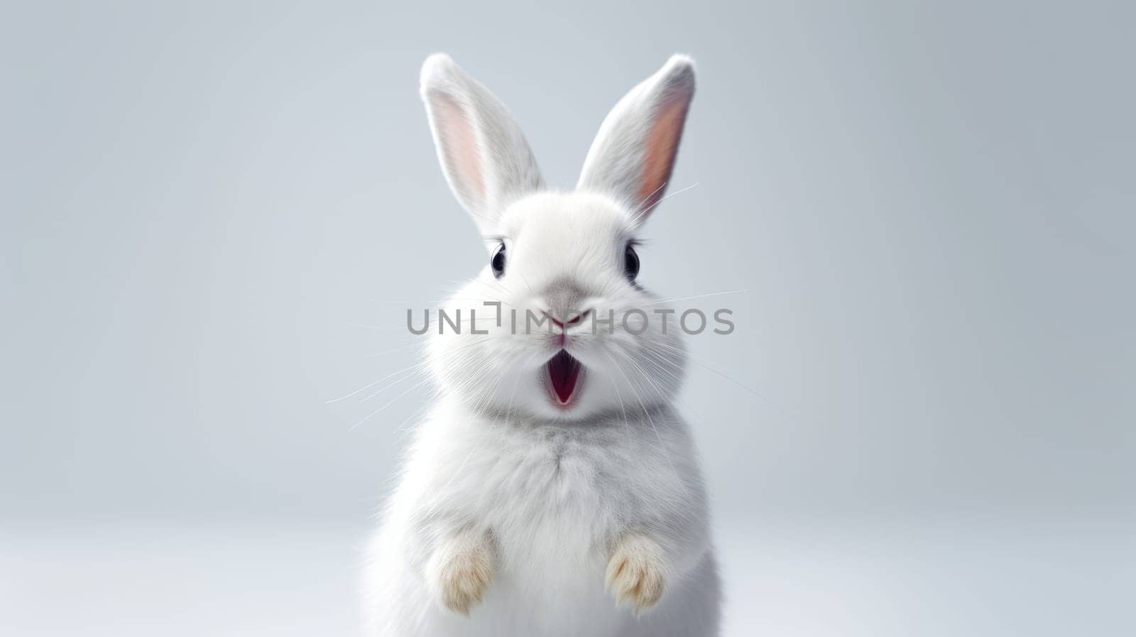 Surprised Funny Cute Bunny with Big Eyes on Light Background, Cute Animal Portrait by JuliaDorian