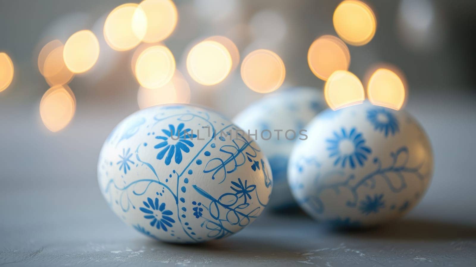 Blue Easter Eggs with White Polka Dots on Light Blue Background. Easter eggs by JuliaDorian