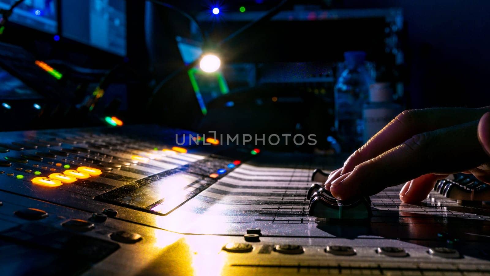 audio tv broadcast equipment. low light. selective focus. color