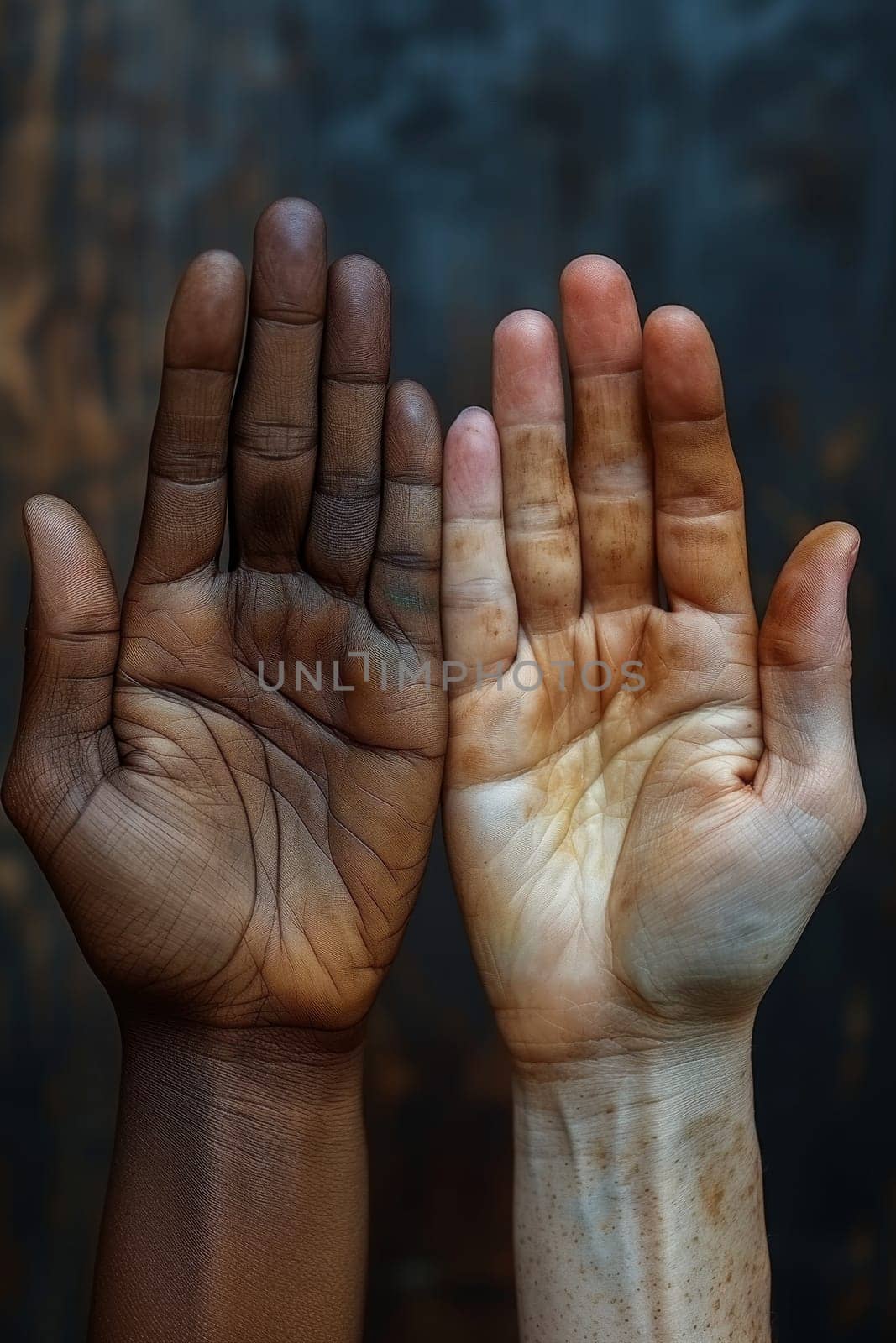 Close-up of a lot of hands of people of different races . The concept of friendship and internationalism.