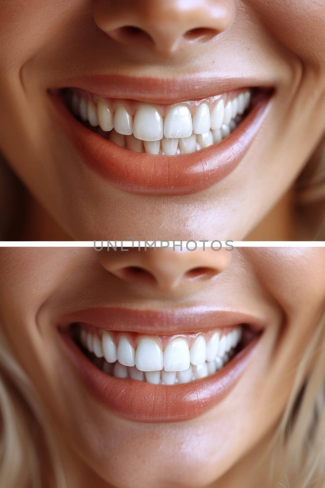 Beautiful wide smile of a young fresh woman with white healthy teeth.