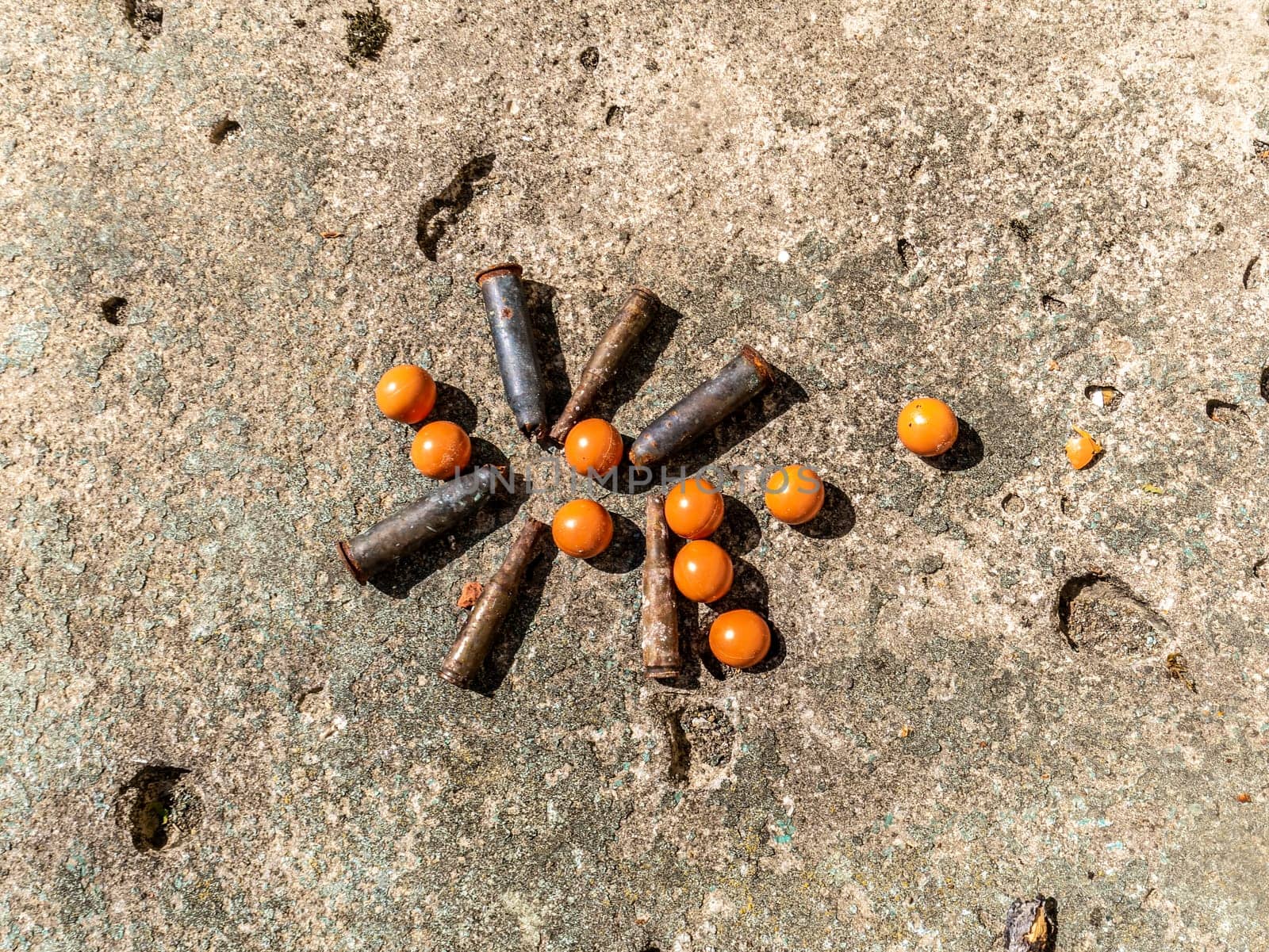 shells for paintball and traumatic on the ground, shells