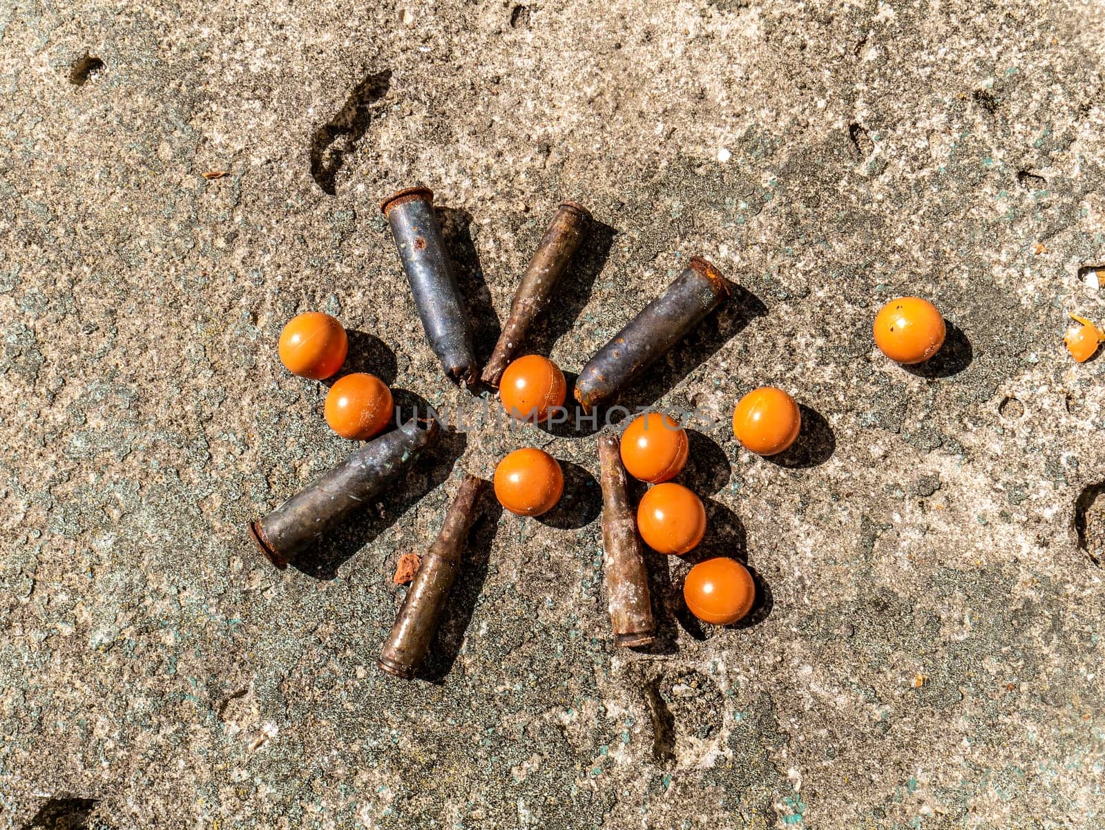 shells for paintball and traumatic on the ground, shells