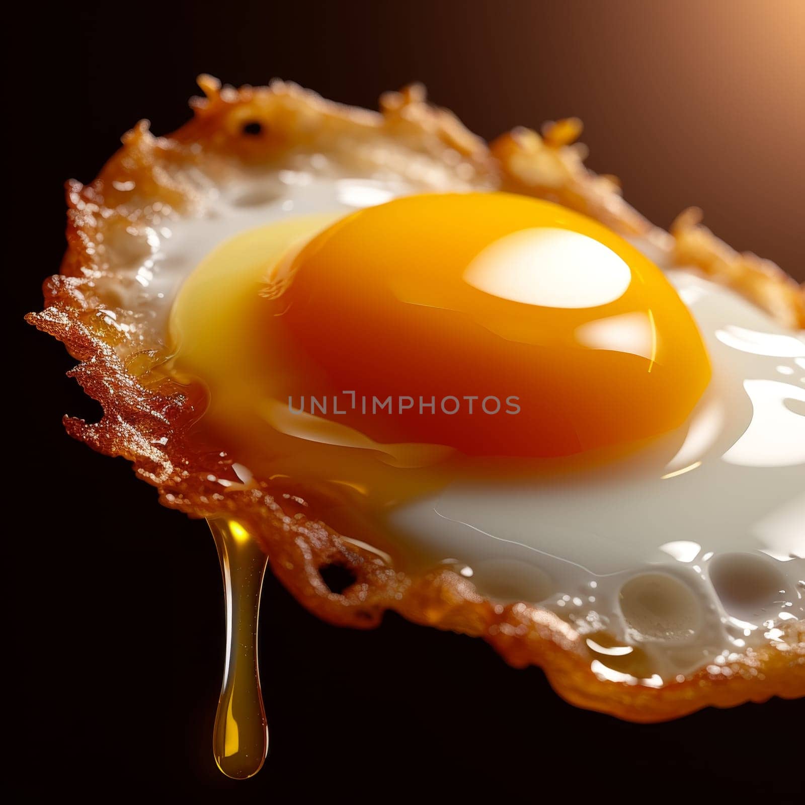 Close-up of one fried egg on a black mold.