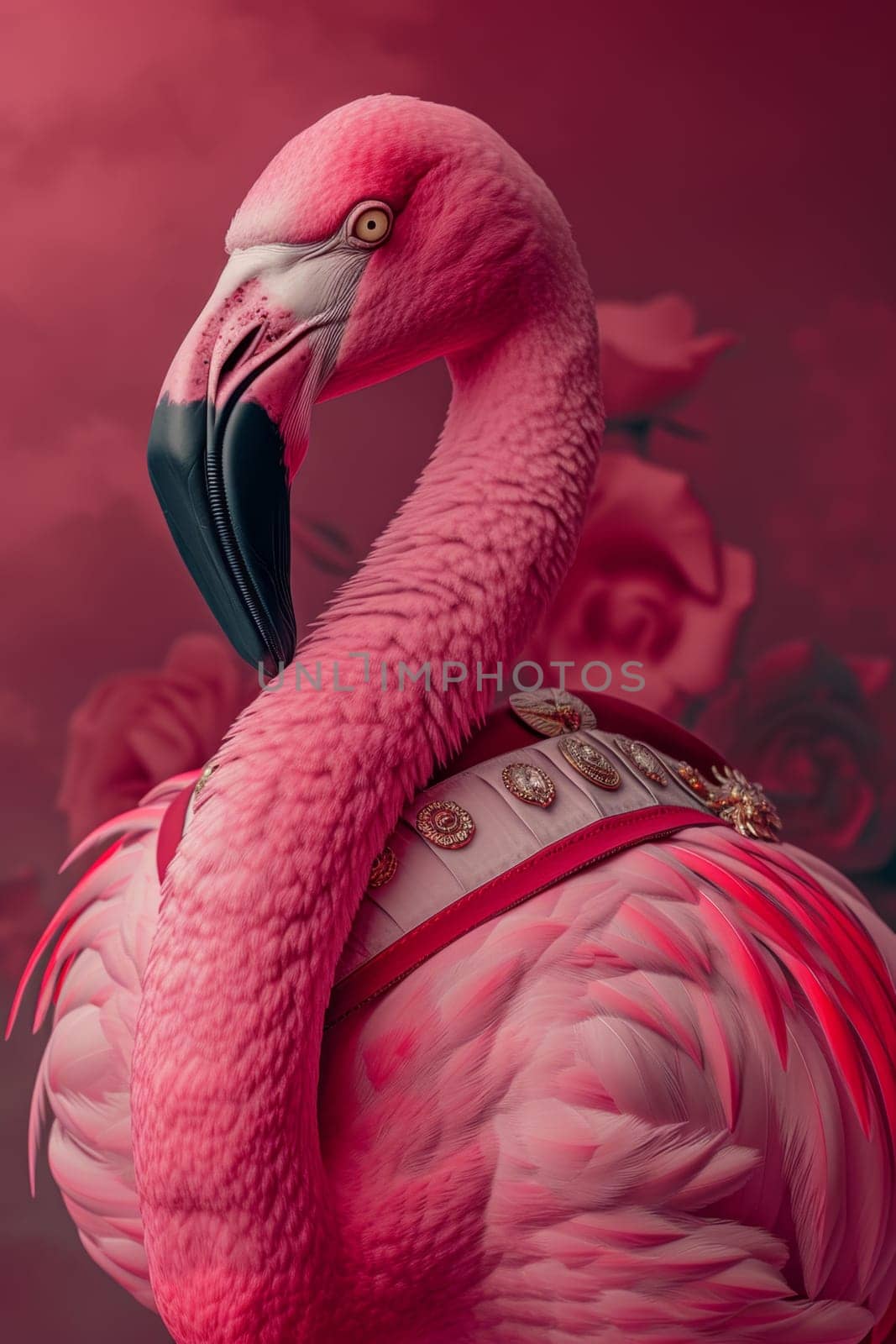 Pink flamingo on a pink background.