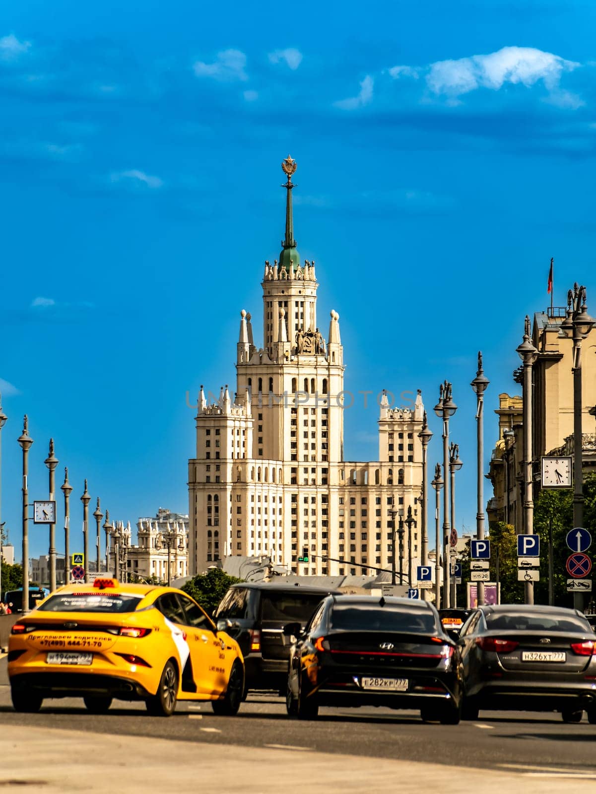 Residential building on Kotelnicheskaya Embankment is one of the seven realized Stalin high-rises in Moscow in winter, near the confluence of the Yauza with the Moscow River