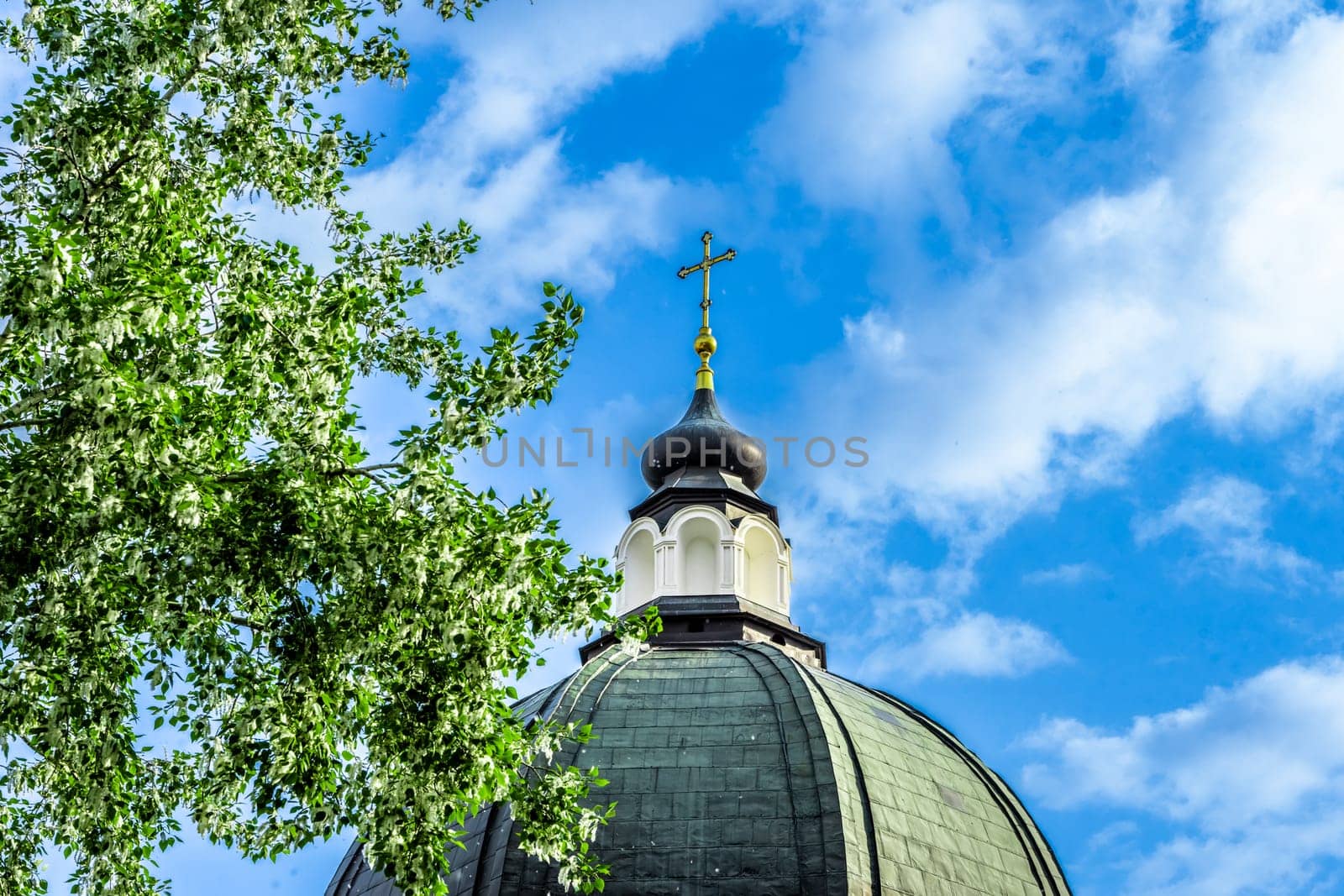 Orthodox church against the blue sky. Concept: religion, travel architecture