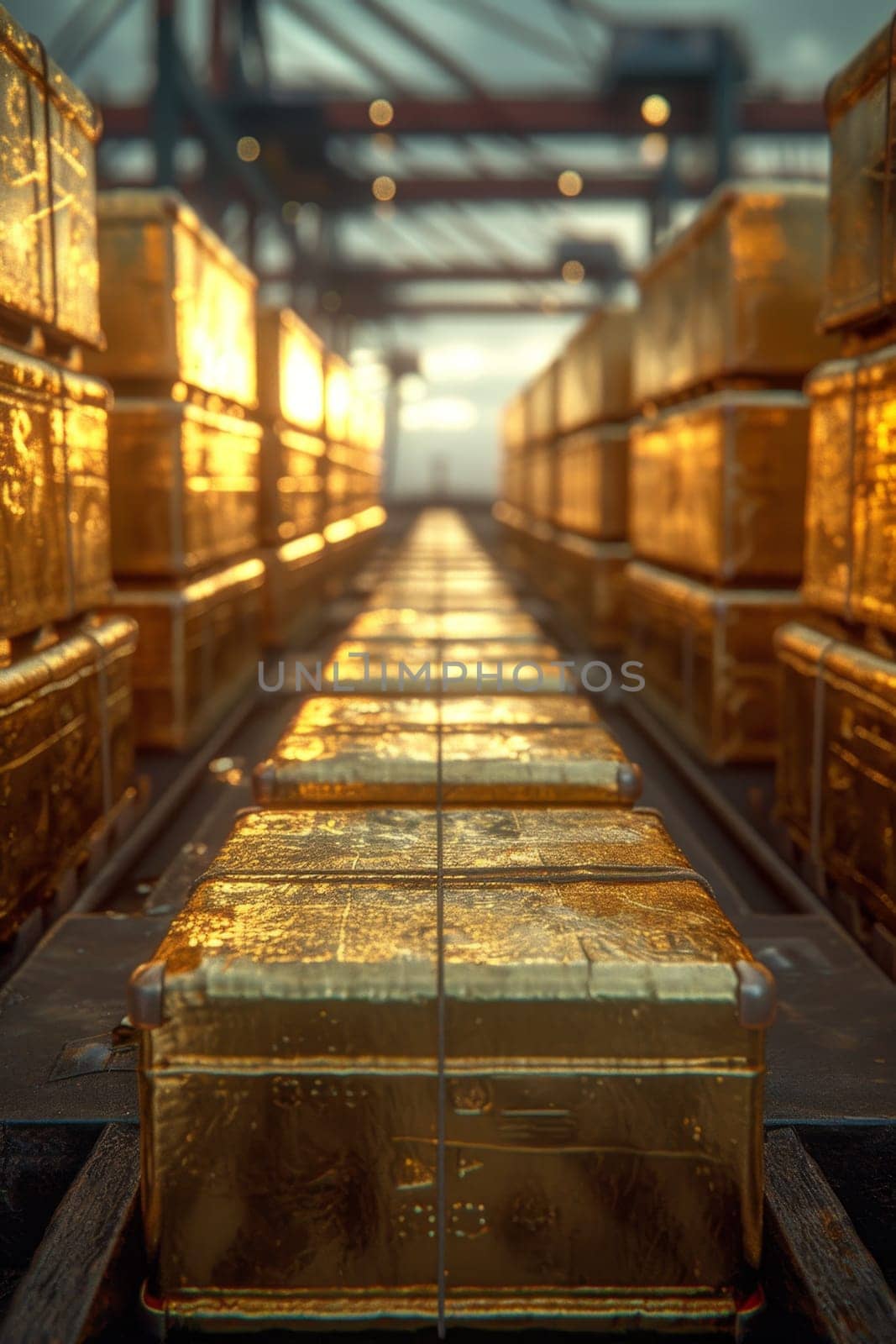 Gold containers with cargo in the port before shipment.